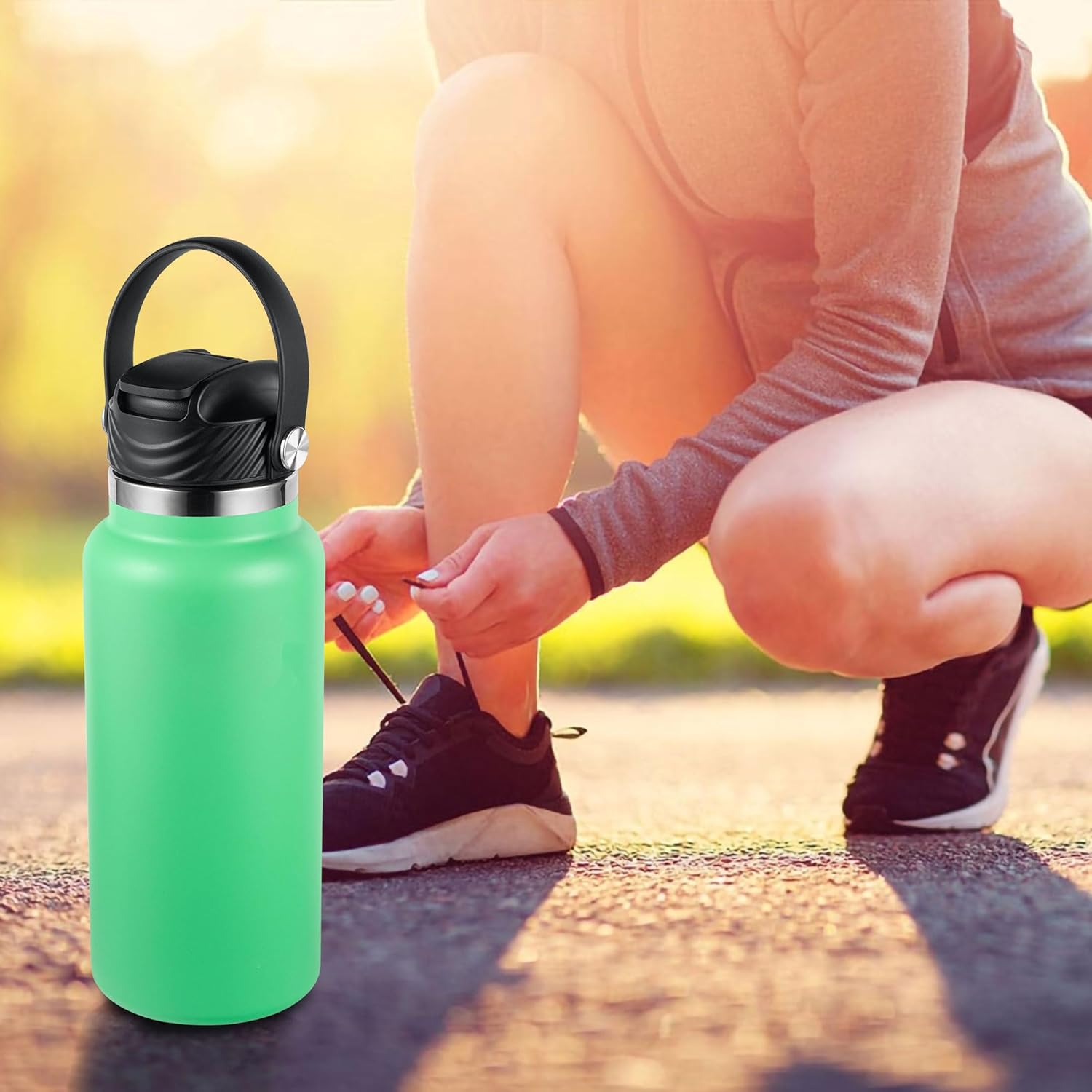 Straw Lid for Hydro Flask Wide Mouth Water Bottle, Top Lids with Straw Compatible with Hydroflask 32 40 oz, Replacement Cap Straws Flip Lid Flex Handle (Black) - Image 6