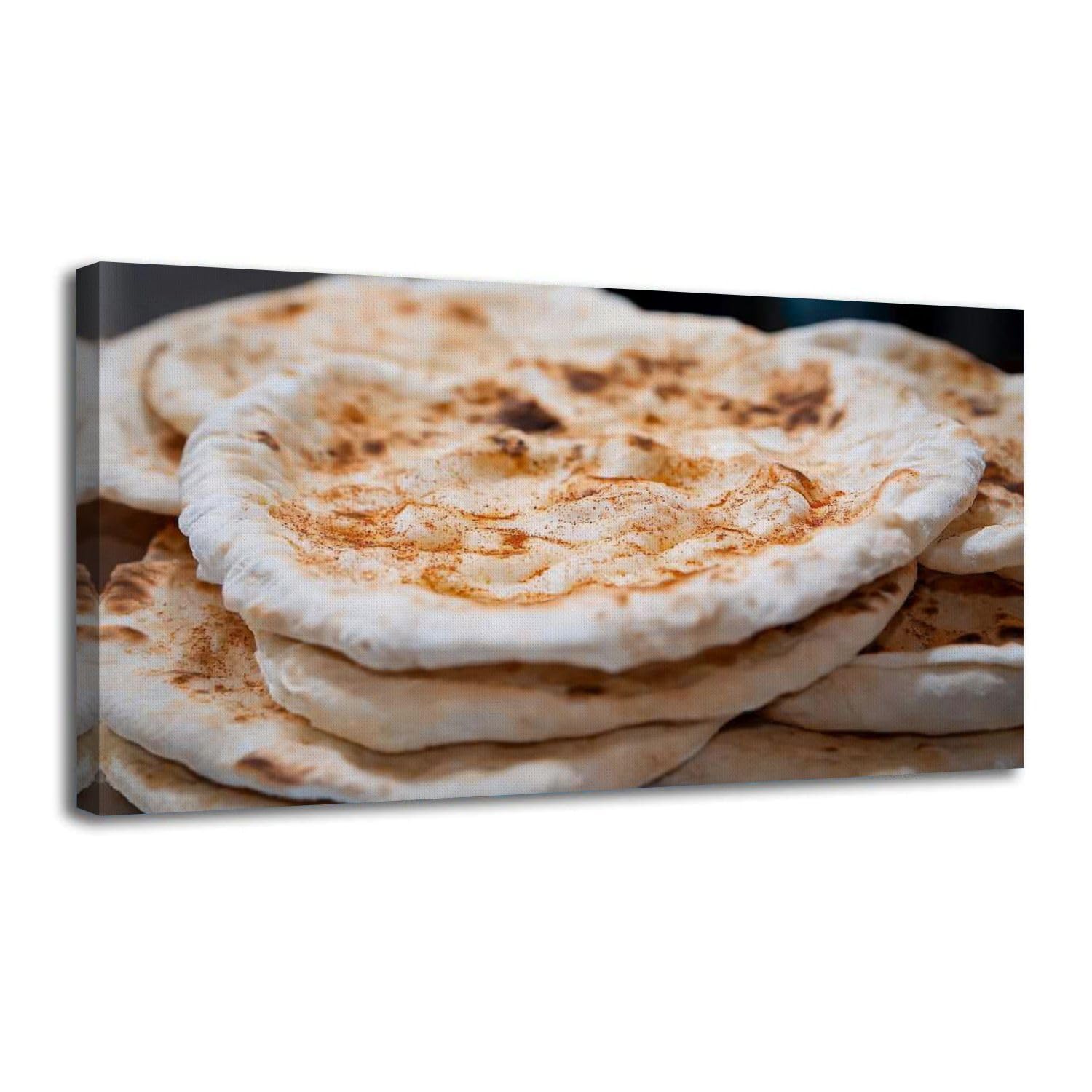 Large Canvas Wall Art Kuboos khubz fresh bread togeather table Wooden Framed Artwork Easy to Hang Wall Decor for Living Room Bedroom Office 30 x 60 inch