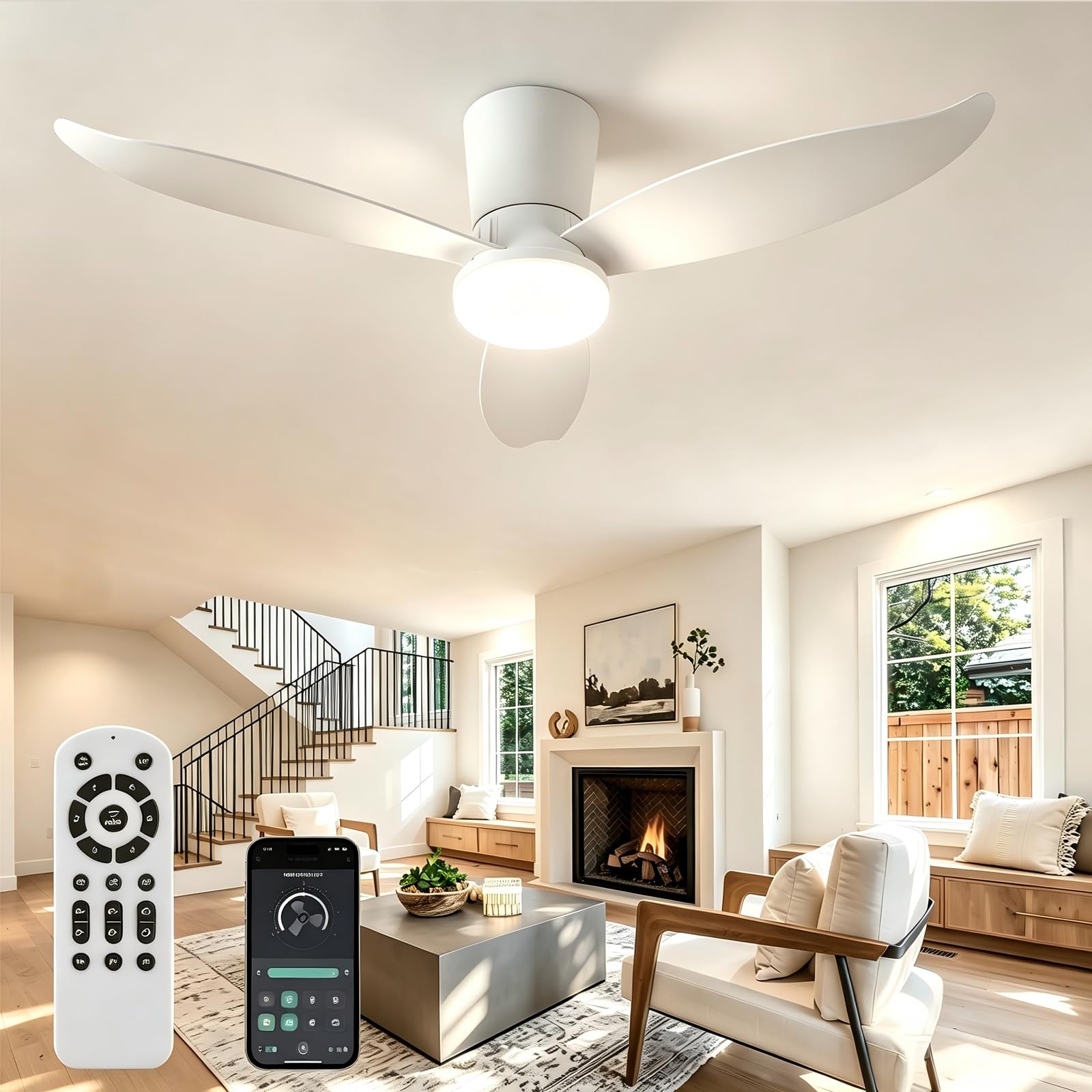 42" Ceiling Fan with Light, APP & Remote, Dimmable LED, Reversible DC Motor — image 1