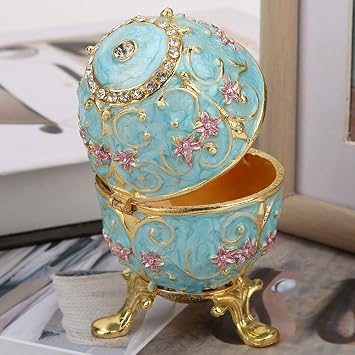 Hand Painted Enameled Faberge Egg Style Decorative Jewelry Trinket Box,Trinket Box, for Necklace Bracelet Trinket Home Desktop Decor Gifts, Gift for Home Decor
