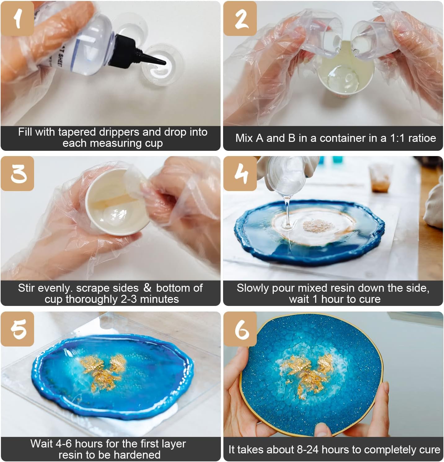 Epoxy Resin Kit Easy Mix 1:1 Supplies Casting Resin Crystal Clear Self Leveling for Keychain Jewelry River Tables Tumblers Molds
