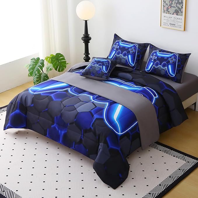 JQinHome Full Size Gaming Bedding Set 6-Piece Comforter for Boys Teens