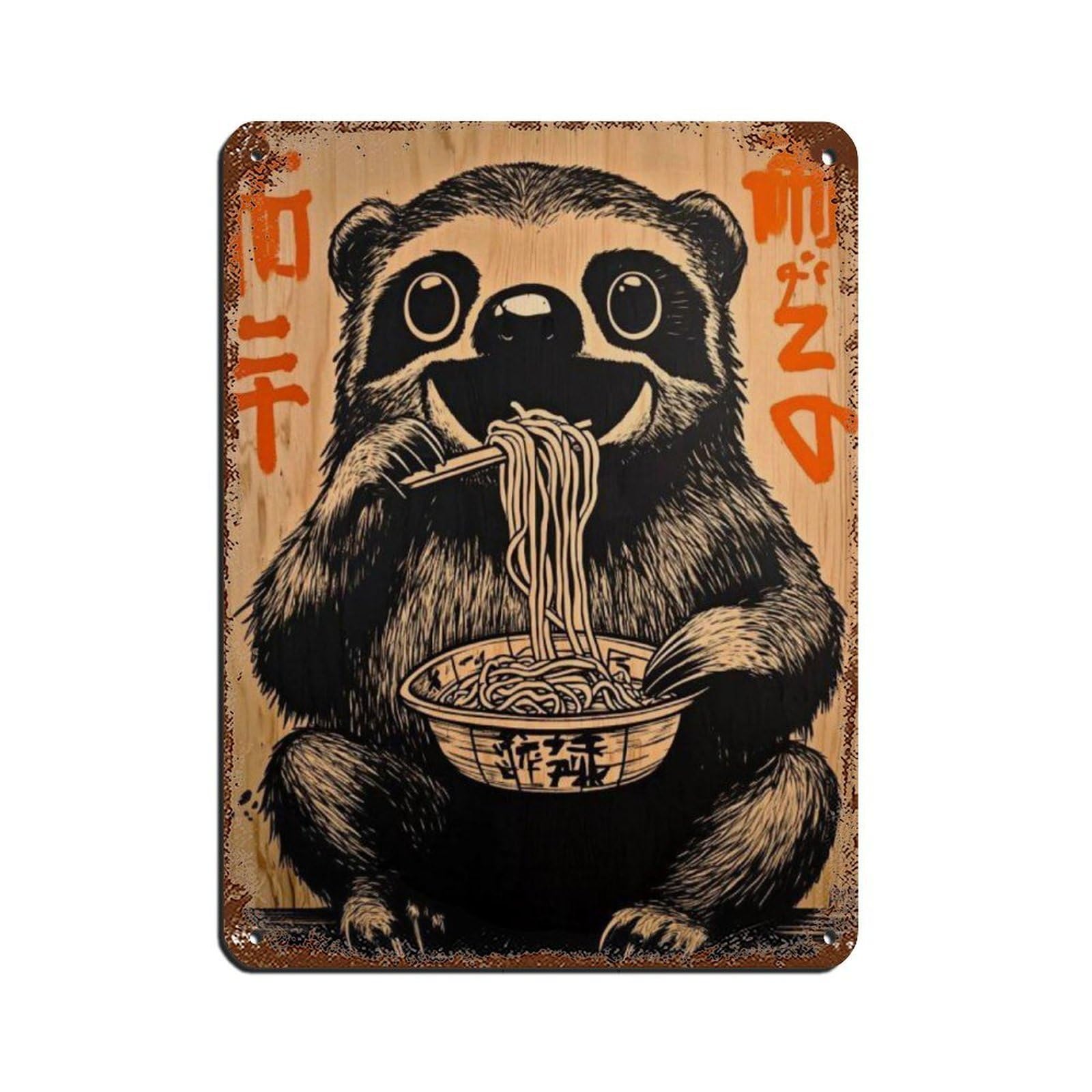 Cute Sloth Eating Noodles Poster, Tin Sign Vintage Metal Pub Club Cafe Bar Home Wall Art Decoration Poster Retro 12x16inch(30x40cm)