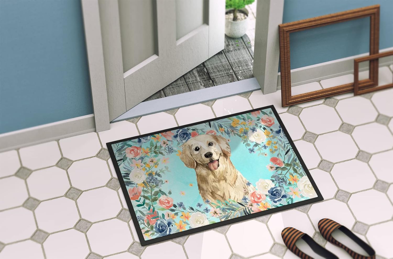 Caroline's Treasures CK3425MAT Golden Retriever Doormat 18x27 Front Door Mat Indoor Outdoor Rugs for Entryway, Non Slip Washable Low Pile, 18H X 27W