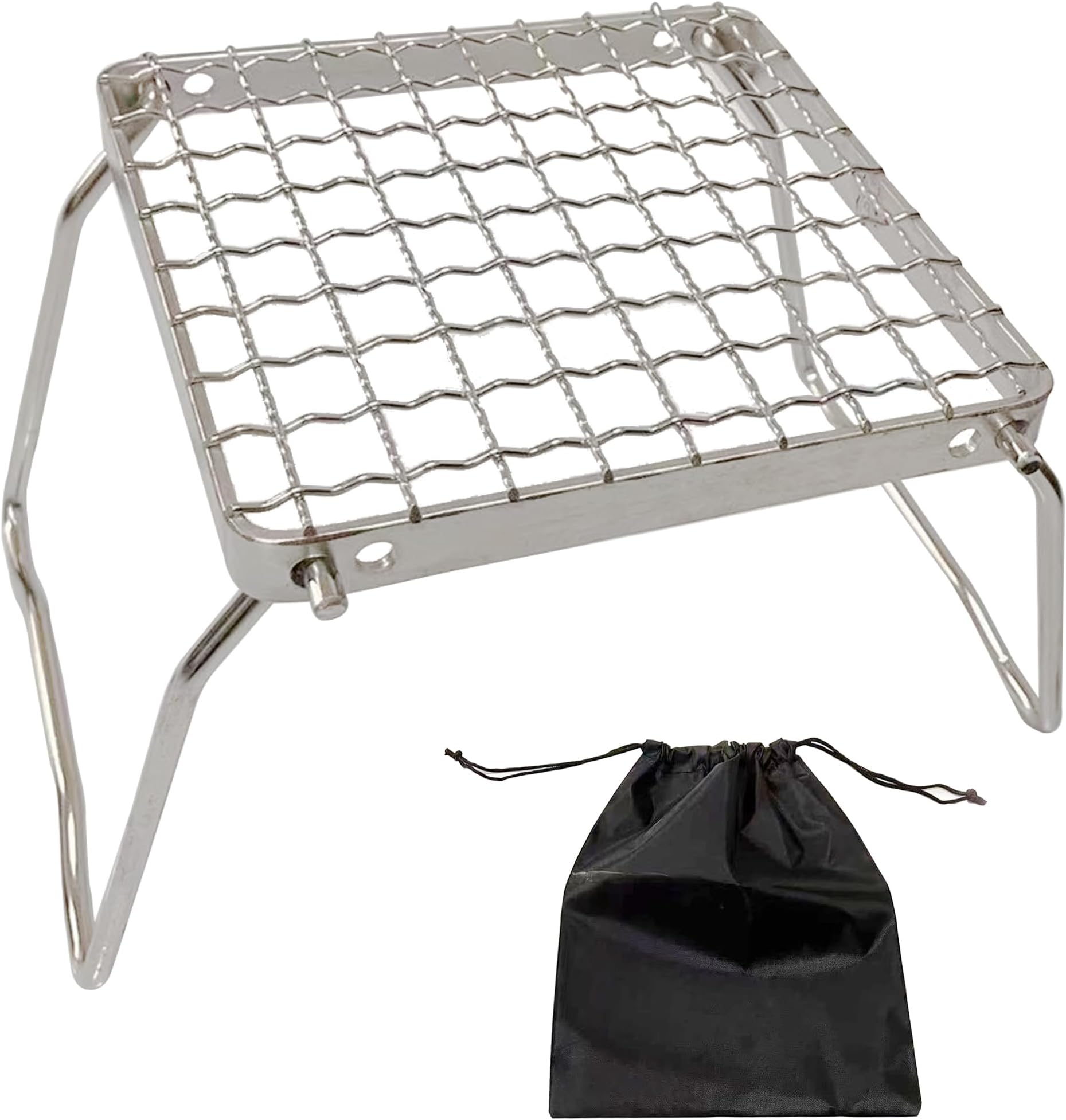 MDUG Ultralight Mini Camp Grill with Foldable Legs – 304 Stainless Steel Grate, Portable Gas Stove & Campfire Stand, Compact Grill Grid for Backpacking/Camping/Hiking/Picnic/Travel/Fishing (Weave)