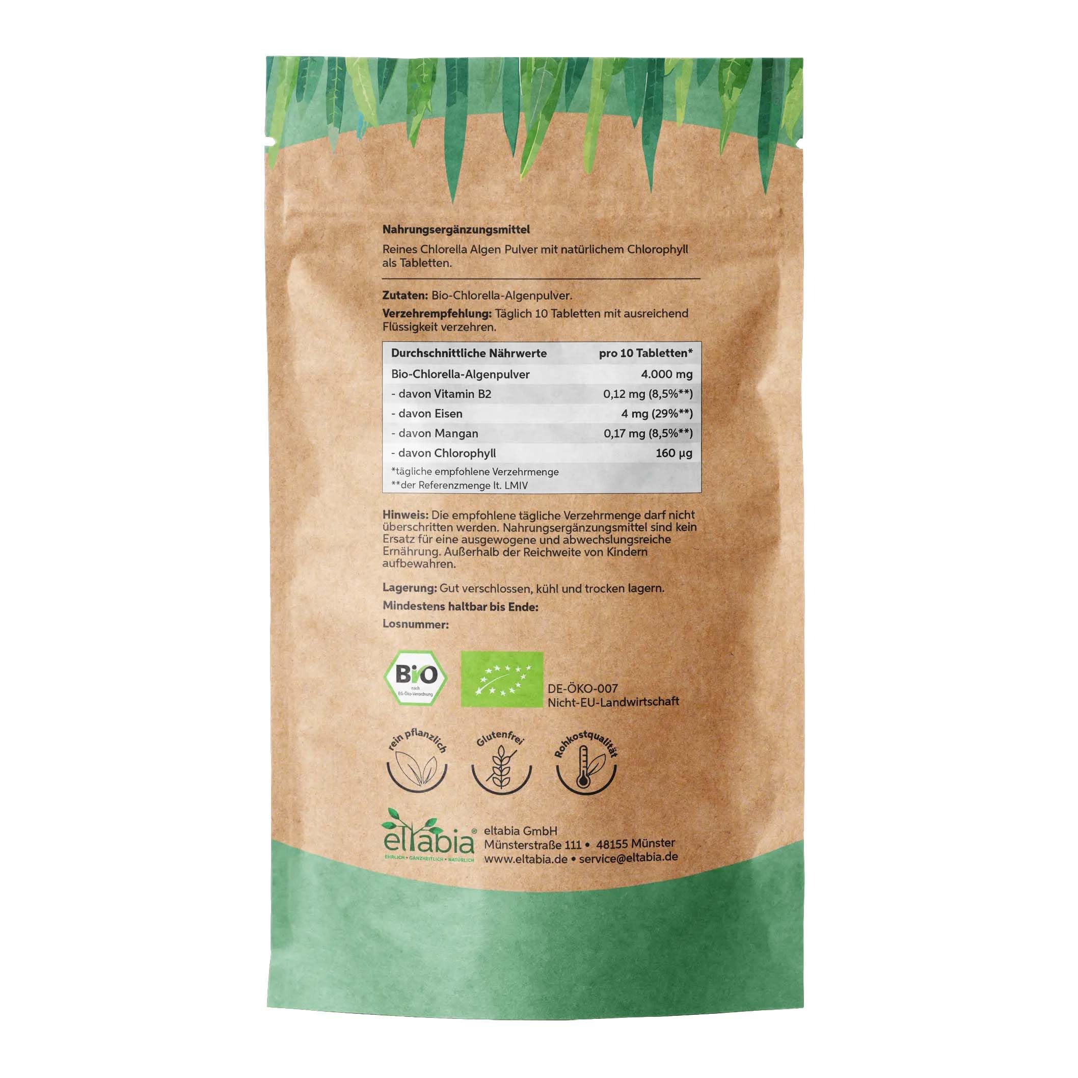 Bio Chlorella Tabletten 1kg | 2500 Presslinge a 400mg hochdosiert | Premium Rohkost-Qualität | 100% reine Algen Tabs ohne Zusätze | Zellwand gebrochen Vegan