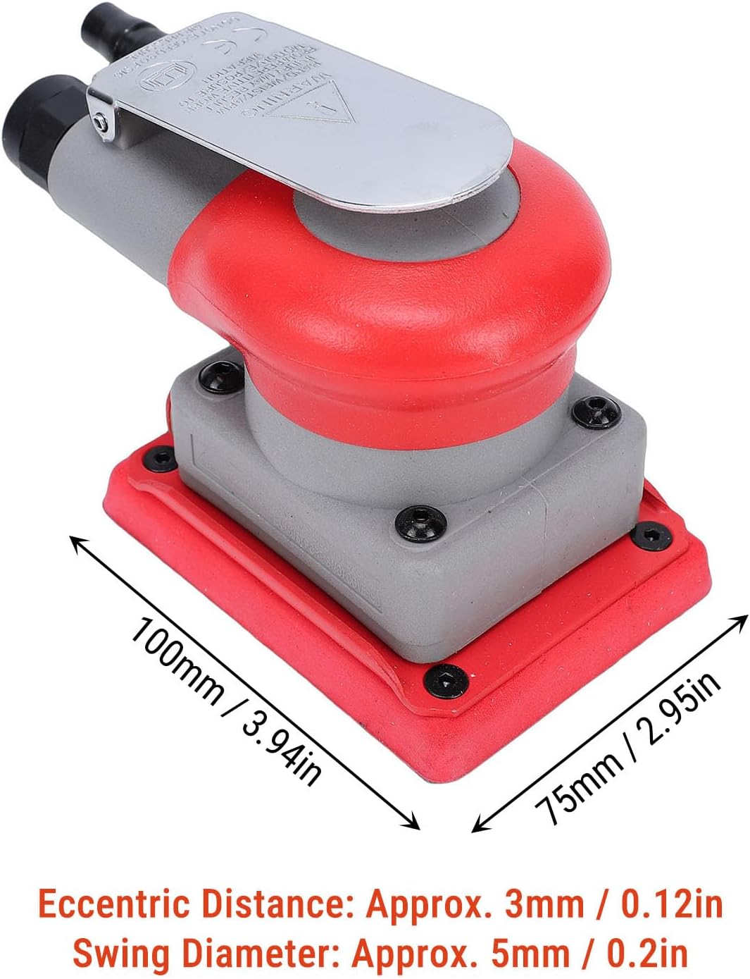 Pneumatic Random Orbital Sander, Light Weight 5mm Orbit 10000rpm Polisher Machine for Stone Rectangle 75 X 100mm Red, High Speed Eccentric Rotating, Small Palm Sander with Press