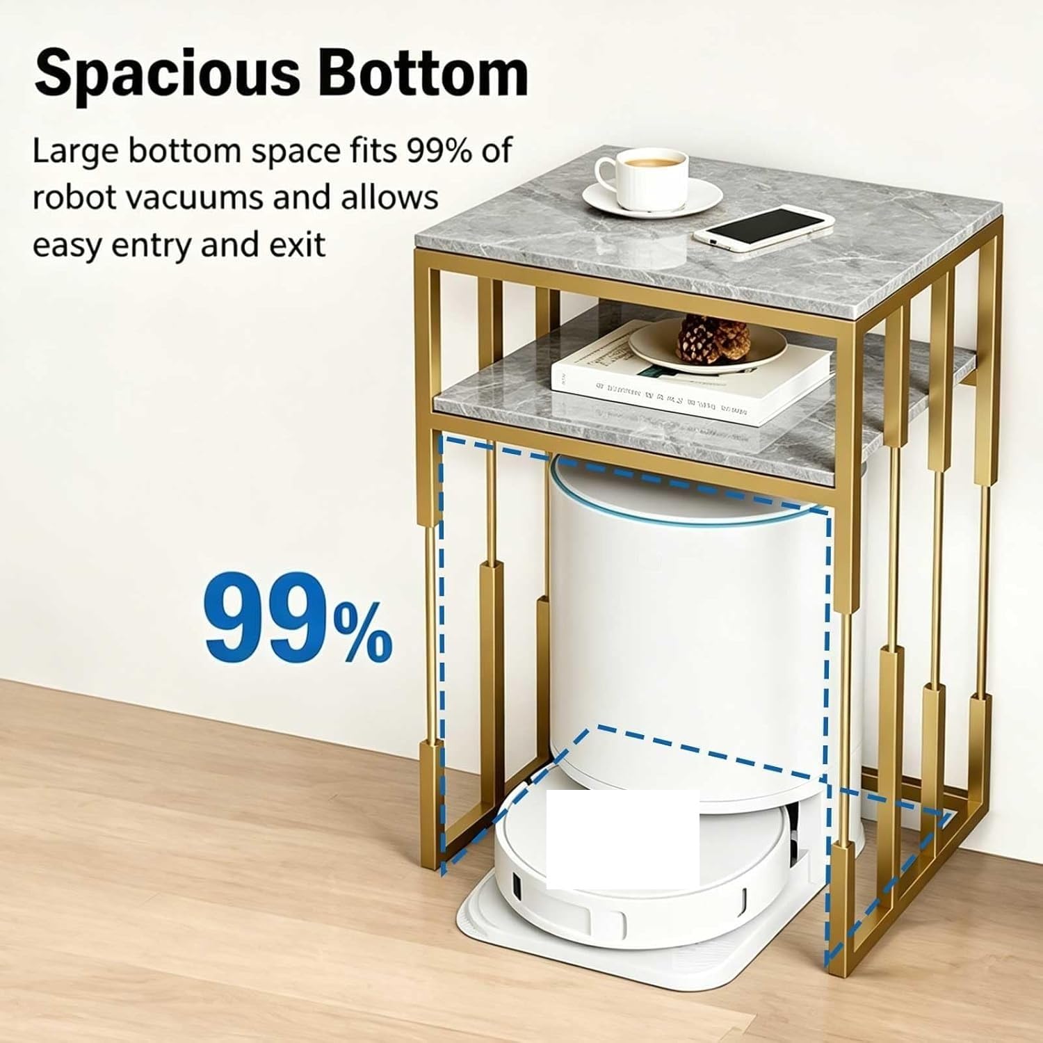 Gabinete de Soporte de vacío for Robot de Metal, Estante de Almacenamiento for vacío de Robot con Almacenamiento de Doble Nivel, Mesa Auxiliar(Gray,50cm)
