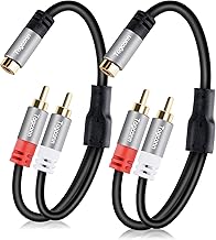 RCA Y-Adapter Splitter Cable 2Pack,1 RCA Female to 2 RCA Male Stereo Audio Video Subwoofer Car Audio Cable Y Splitter Adapter Extension Cord for Home Theater, Hi-Fi System, Amplifier, Speaker-0.6 Feet