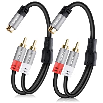 RCA Y-Adapter Splitter Cable 2Pack، 1 RCA Female to 2 RCA Male Stereo Audio Video Subwoofer Car Audio Cable Y Splitter Extension Cord for Home Theatre، Hi-Fi System، Amplifier، Speaker-0.6 Feet
