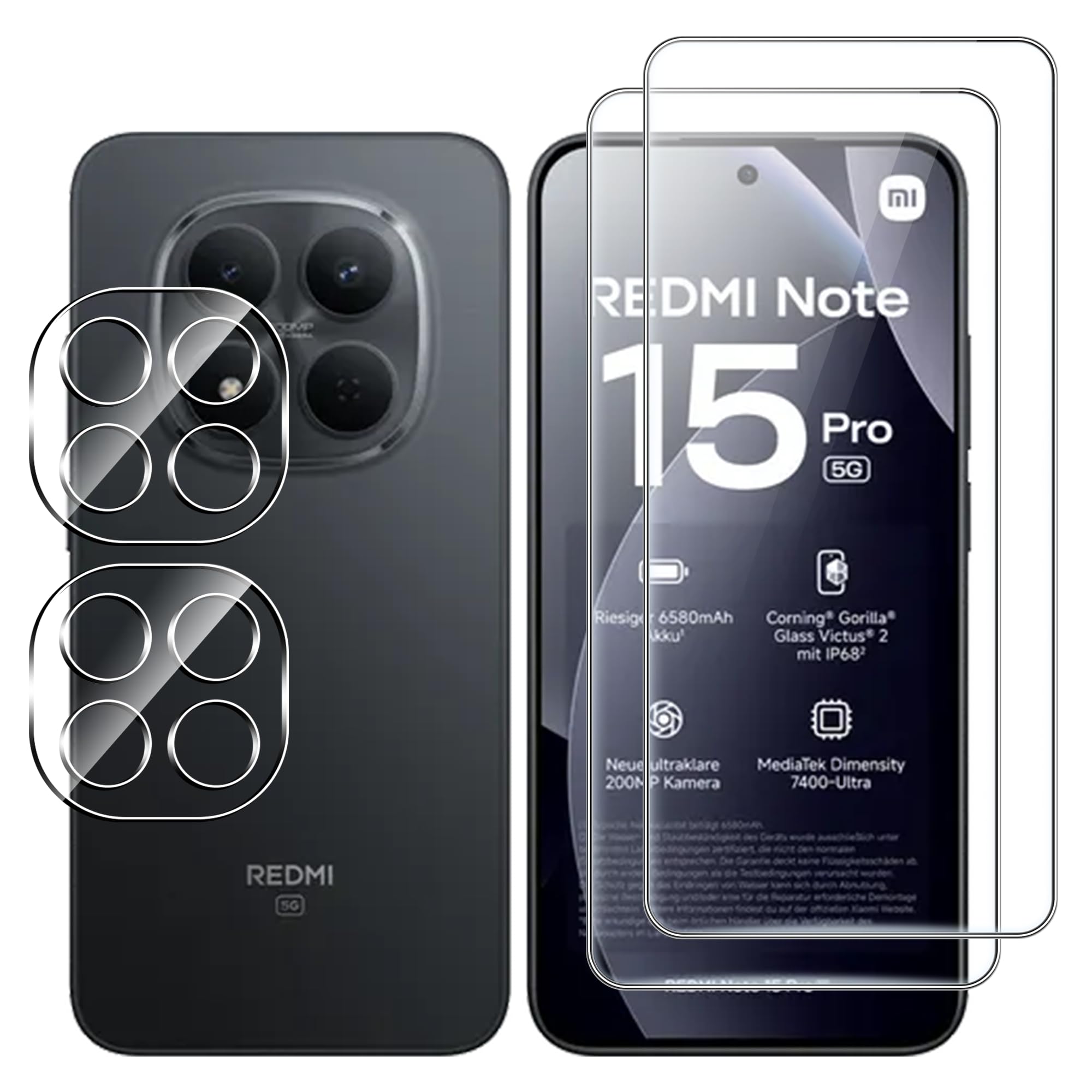 Fitudoos für Xiaomi Redmi Note 15 pro 5G [2 Stück] Panzerglas Schutzfolie + Kamera Panzerfolie [2 Stück], [9H Härte],[0.33mm] [Ultra-klar],[Anti-KratzenFrei und Öl],[No-Bubble].