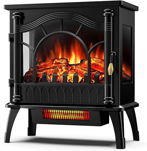 ZAFRO Chimenea eléctrica independiente de 23 pulgadas | Control de termostato, bajo nivel de ruido, 5100 BTU, protección contra sobrecalentamiento,
