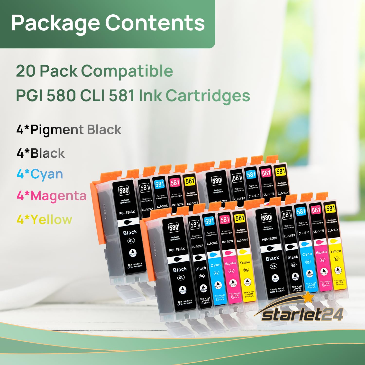 Starlet24 6 x 581XL inktcartridges, compatibel met Canon CLI