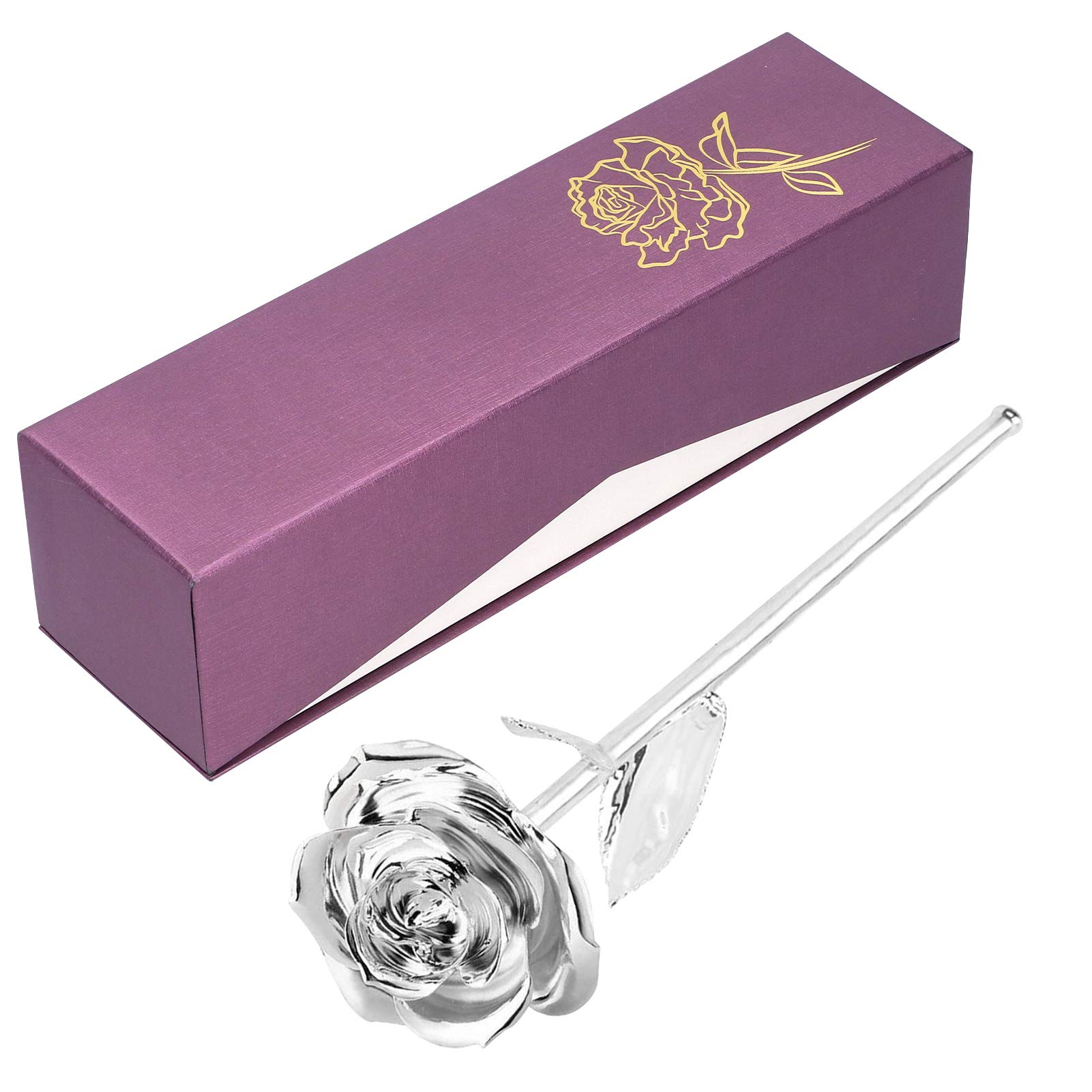 Tbest Rosa Placcata Oro 24K - Vera Rosa per San, Matrimonio, Anniversario, Festa della Mamma - Decorazione per la Casa di Lusso con Staffa, Fiore Stabilizzato per Fidanzata, Moglie