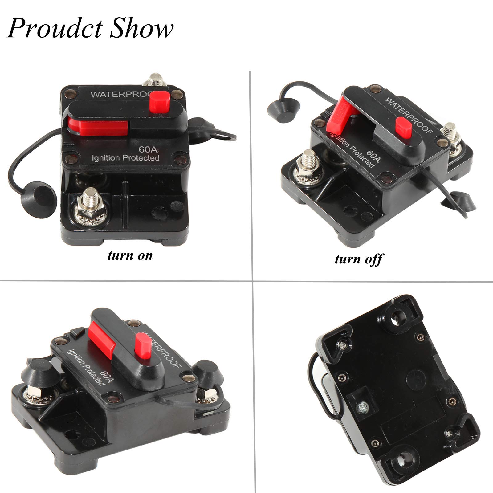 RED WOLF Waterproof 60Amp Circuit Breaker For Boat Trolling Motor