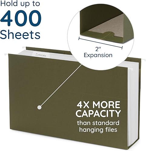 Miniatura 3 de 50 carpetas colgantes de capacidad adicional, resistentes, carpetas de archivo de expansión de 2 pulgadas, diseñadas para archivos voluminosos,