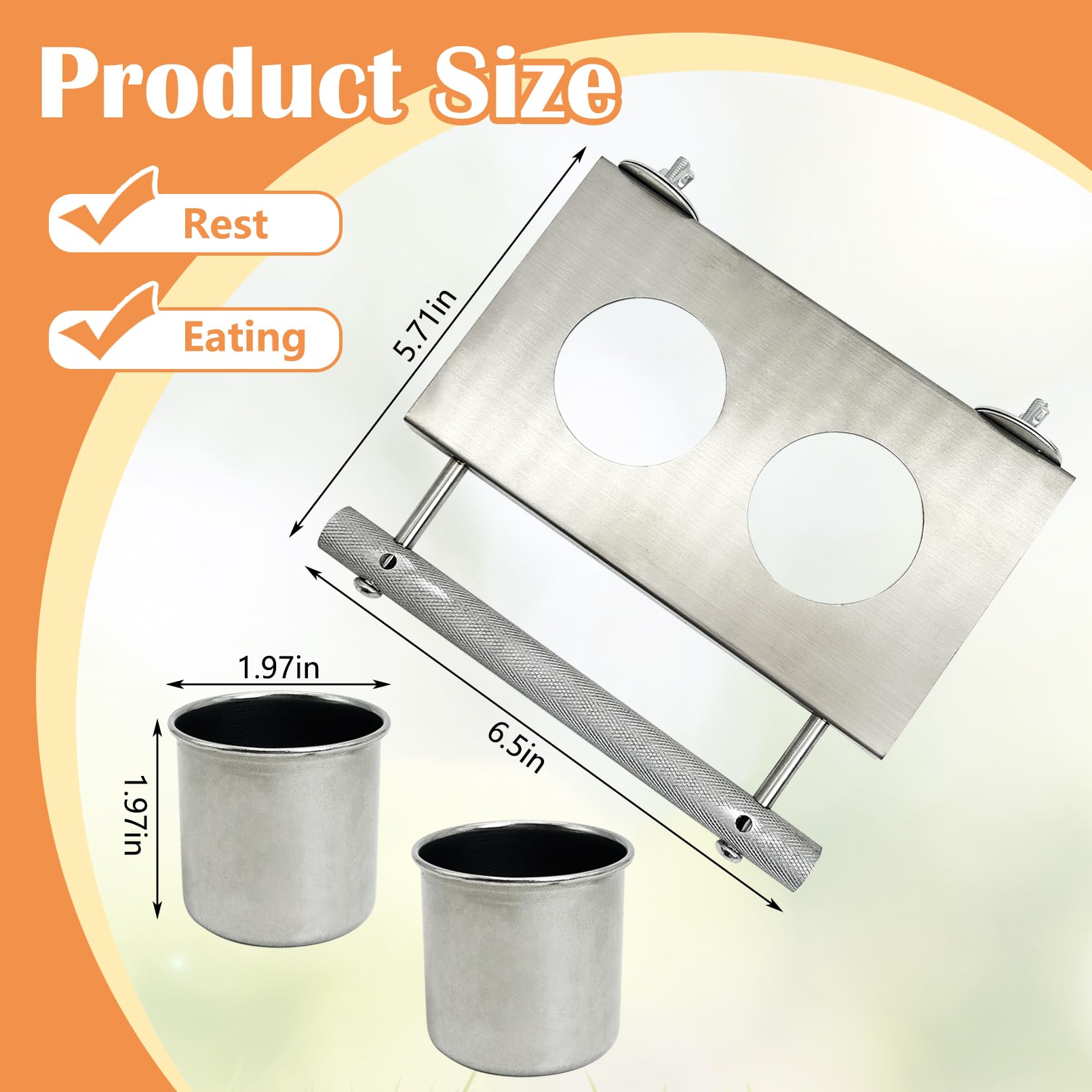 Apatal Stainless Steel Bird Feeder Hanging Parrot Feeder Bowl with Perch Stand Removable Food and Water Cups Bird Cage Accessories for Parakeet Cockatiel Budgie Conure - image 3