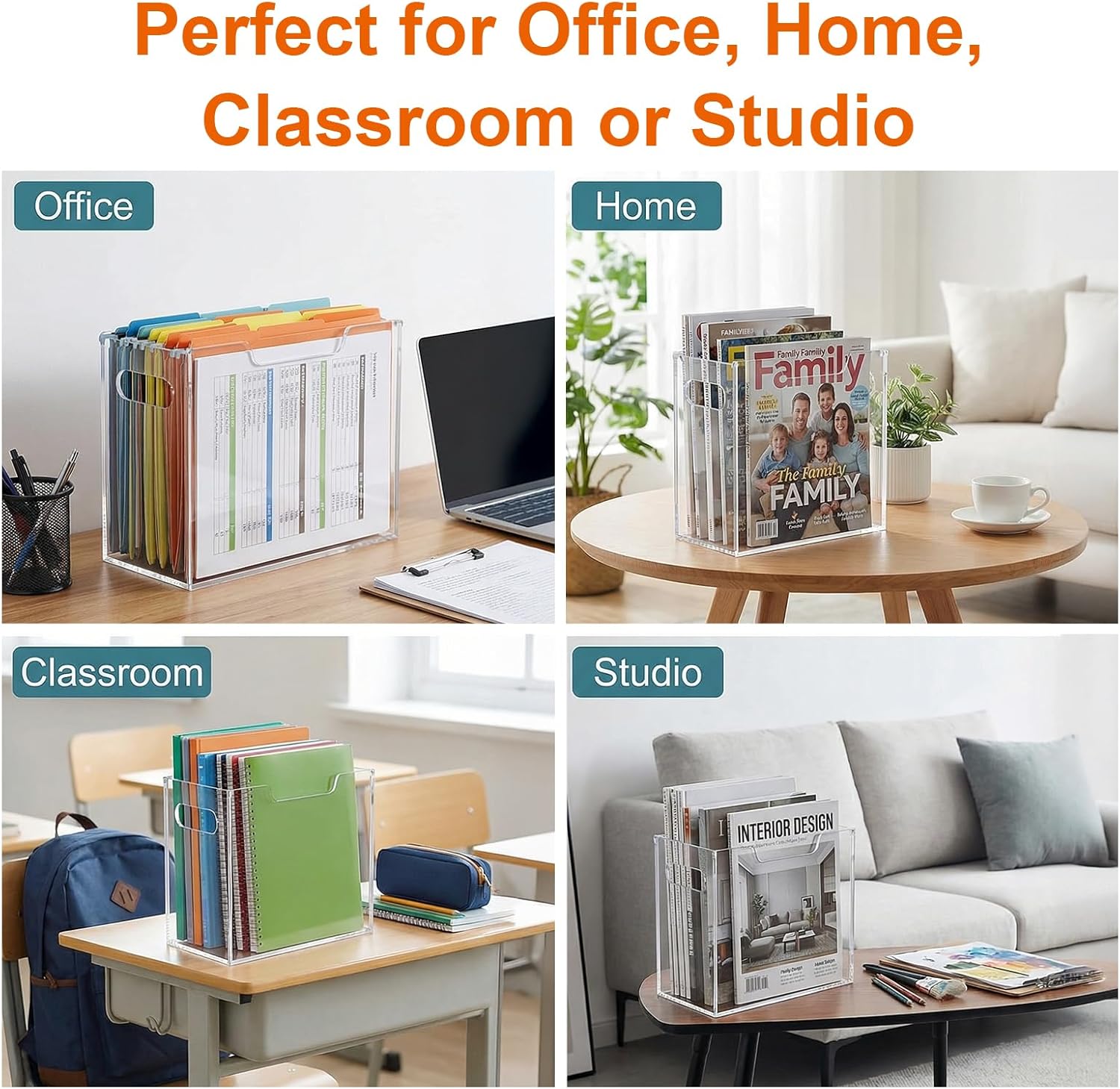 Acrylic File Organizer, 12.2 x 3.5 x 9.6 Inch Clear Hanging Folder Organizer with Handle Lightweight Slim Desktop File Storage for School, Office, Home