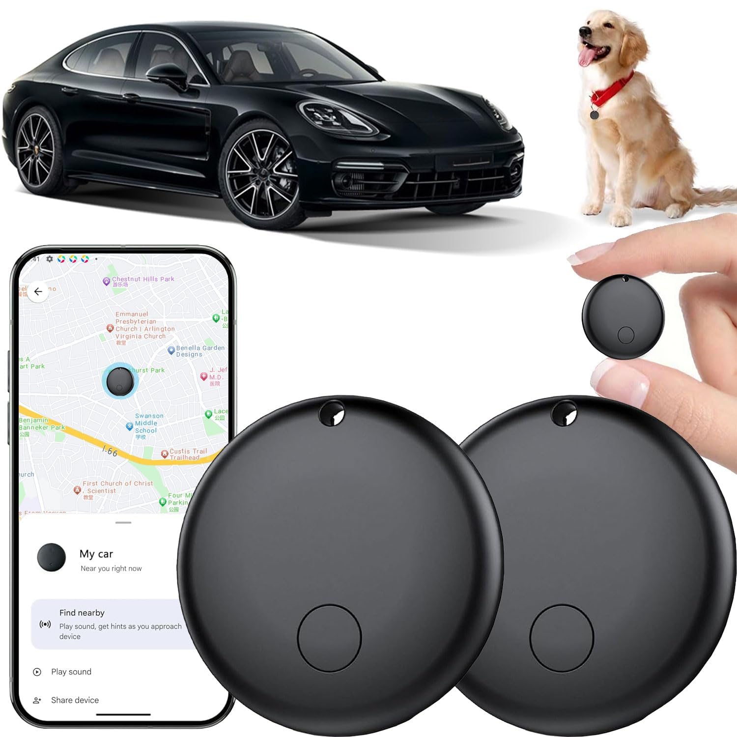 Mini rastreador GPS para vehículos, localizador oculto para vehículos, rastreador de vehículos sin suscripción, compatible con "Find My", etiqueta inteligente con audio para niños, llaves, perros