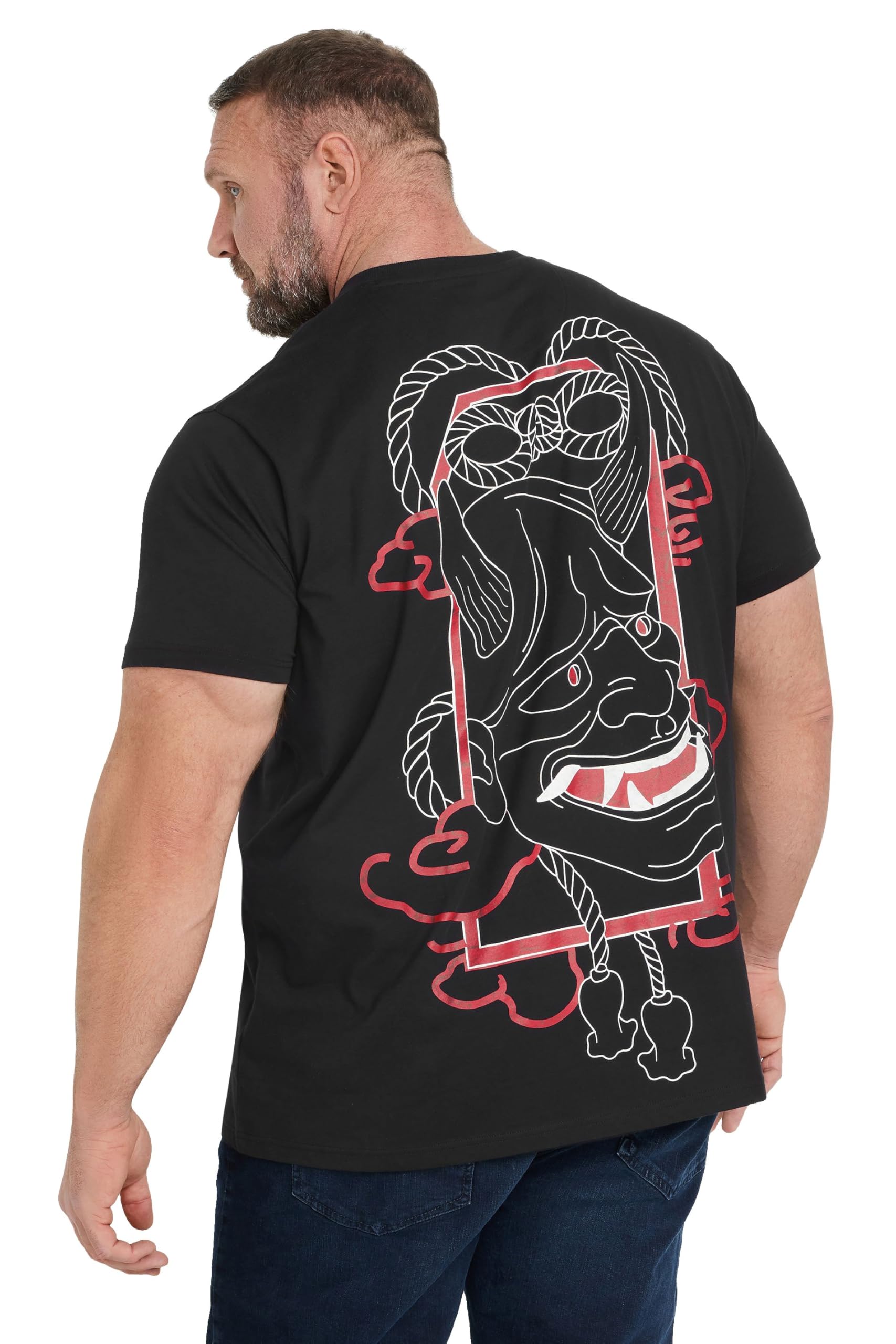 Badrhino Men's Jet Black Big & Tall Black Japanese Print T-Shirt - - Plus Curve Xxl Plus
