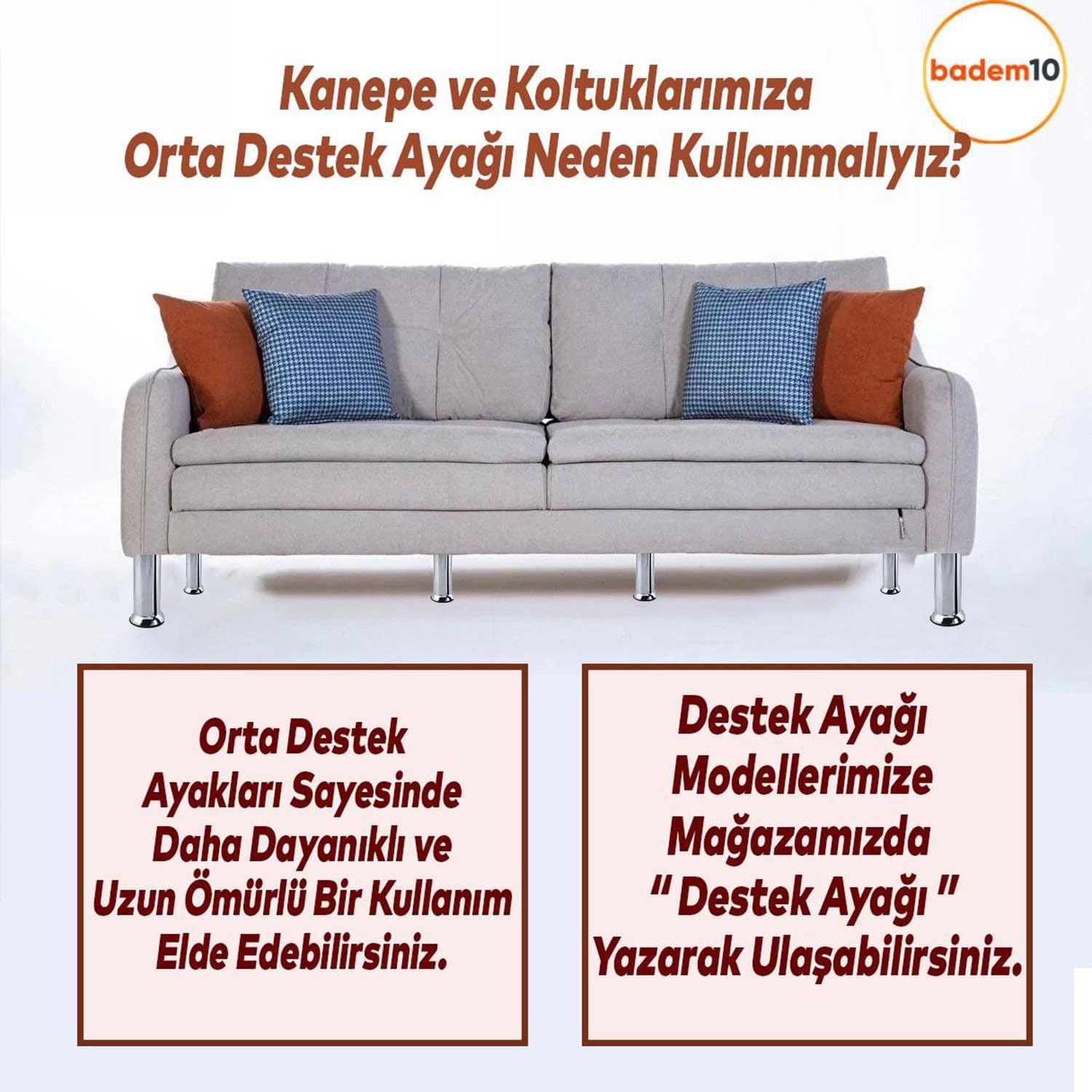 (8 ADET) Metal Krom 15 cm Baza Mobilya Koltuk Kanepe Yatak Çekyat Destek Yükseltme Ayağı Ayakları