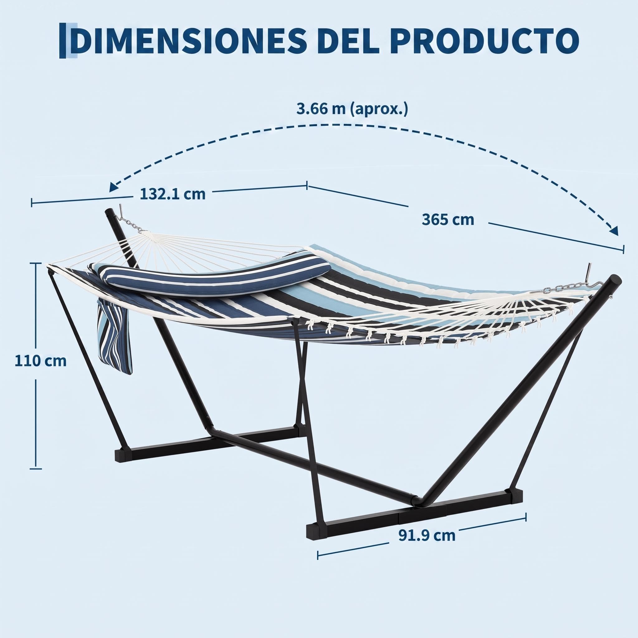 Litake Hamaca con Soporte Barra Curva Acolchada Rayas Azul y Marino