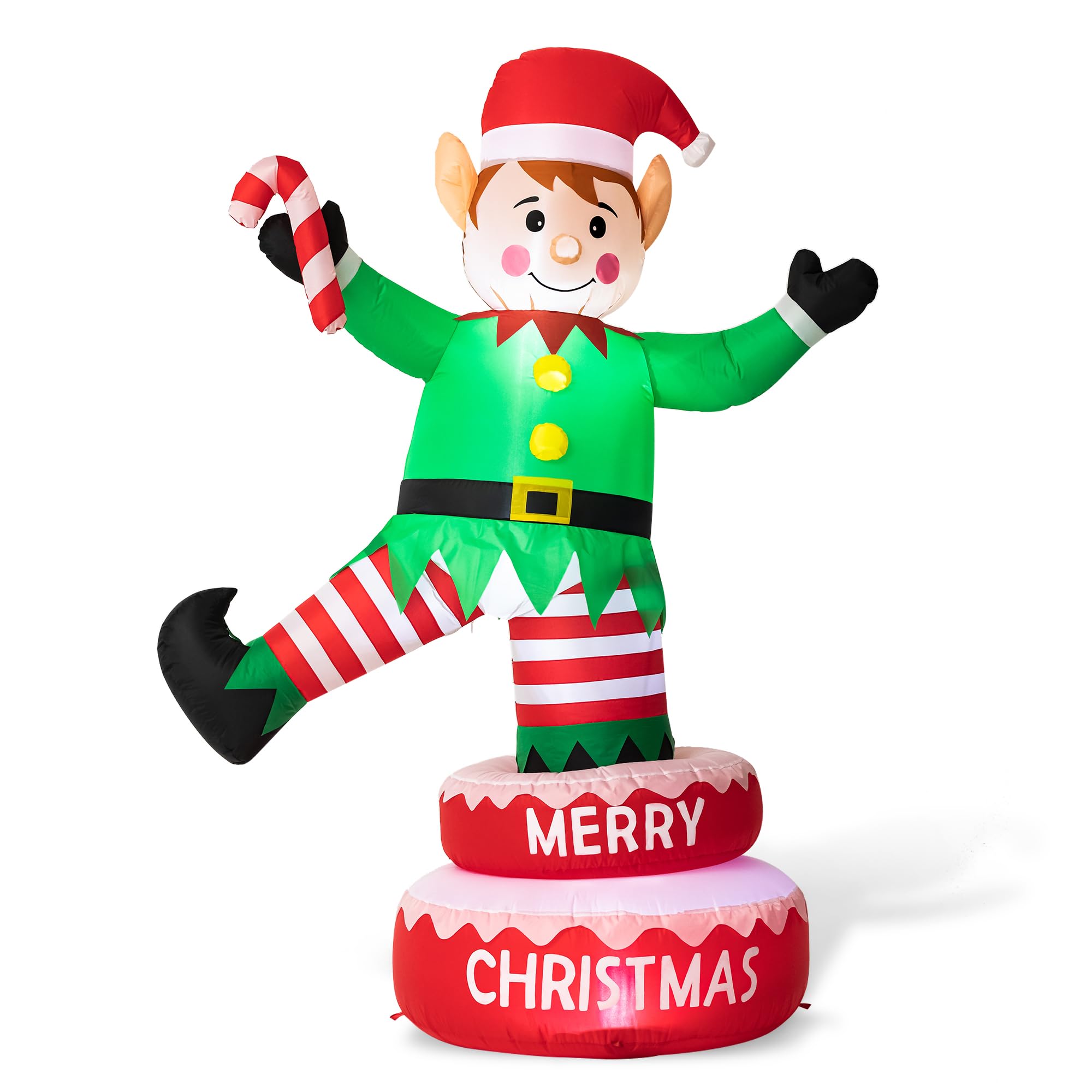 Glitzhome 6FT Christmas Inflatable Rotating Elf Decor with LED Lights, Outdoor Indoor Xmas Decoration for Yard Lawn Holiday Party Decor