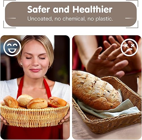 Miniatura 6 de NUTRIUPS Cesta de pan hecha a mano natural para servir,Cesta de pan redonda grande de 13.7 pulgadas,Cesta de fruta de mimbre