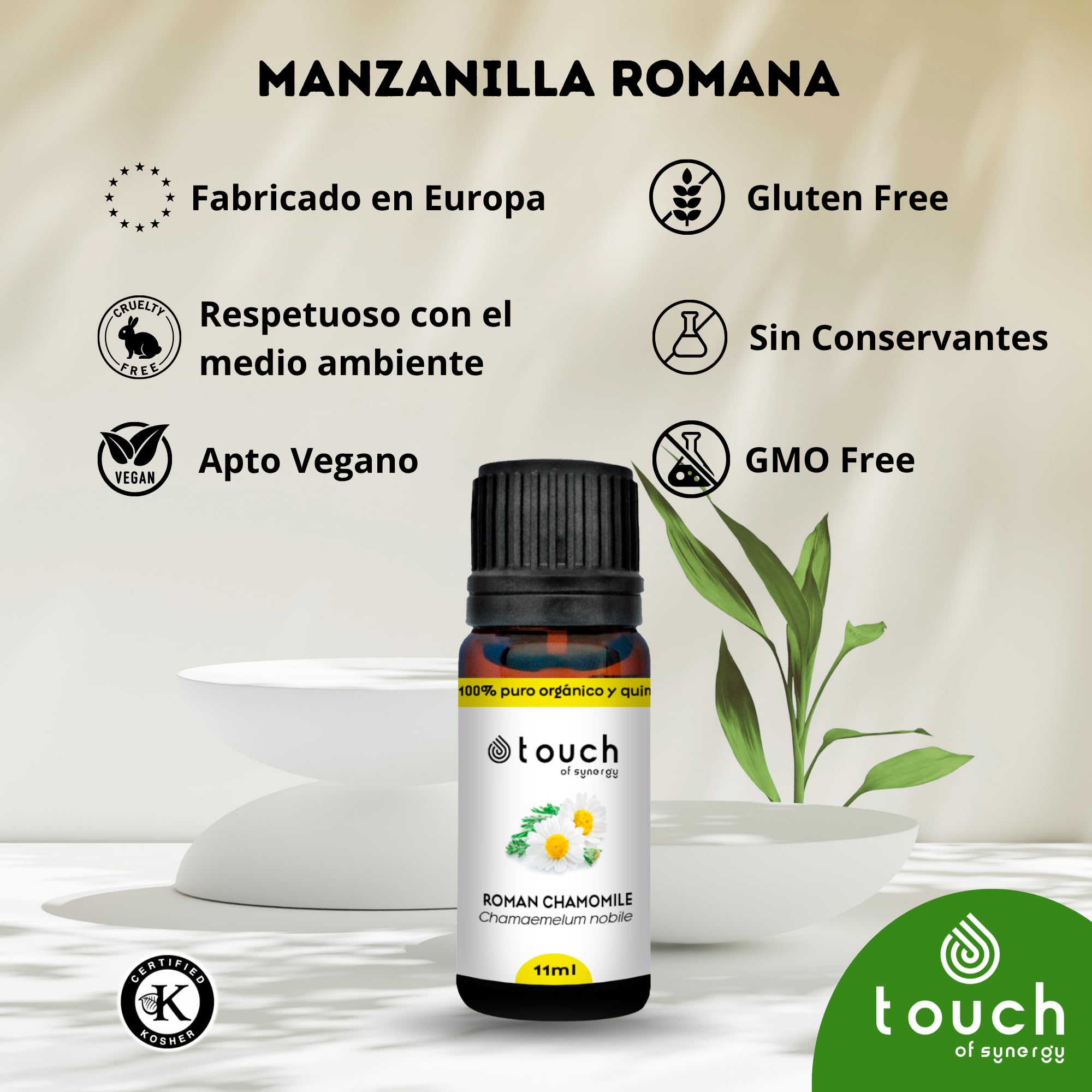 Aceite Esencial de Manzanilla Romana 11ml | 100% Puro, Orgánico y Quimiotipado | Chamaemelum nobile | Grado Terapéutico para Aromaterapia, Piel, Estrés