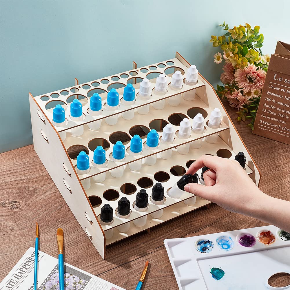 nbeads 3-Lagiger Farb- Und Pinselhalter Aus Holz, Wooden Craft & Brash Rack Holzmaserung Laminat Multi-Layer-Schreibtischständer, Halten Sie 50 Farbflasche Und 14 Pinsel