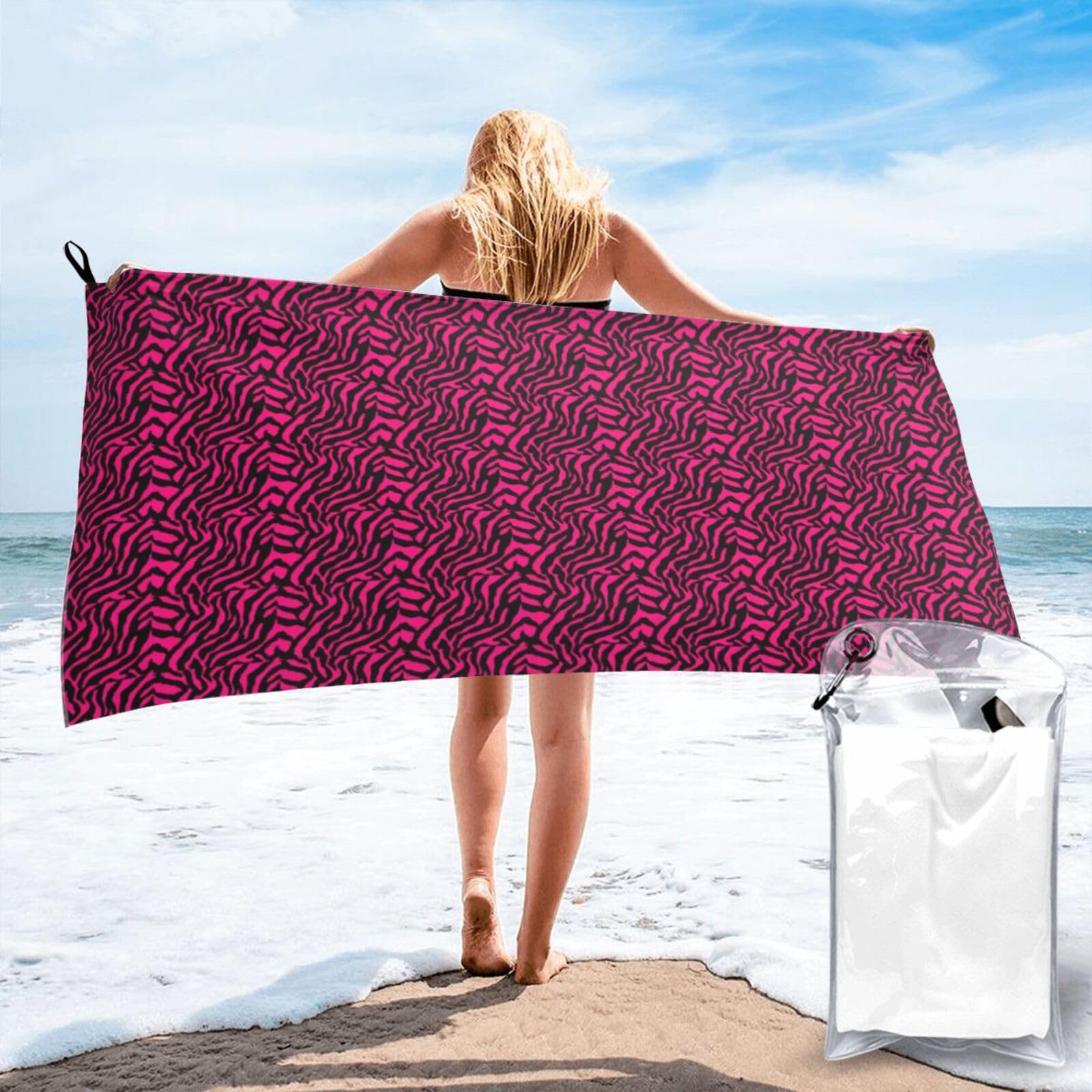 AYYQWE Zebra Tiger Leopard Pink Print Lightweight Towel For Men Women Travel Beach Camping Hiking Yoga Swimming Sports