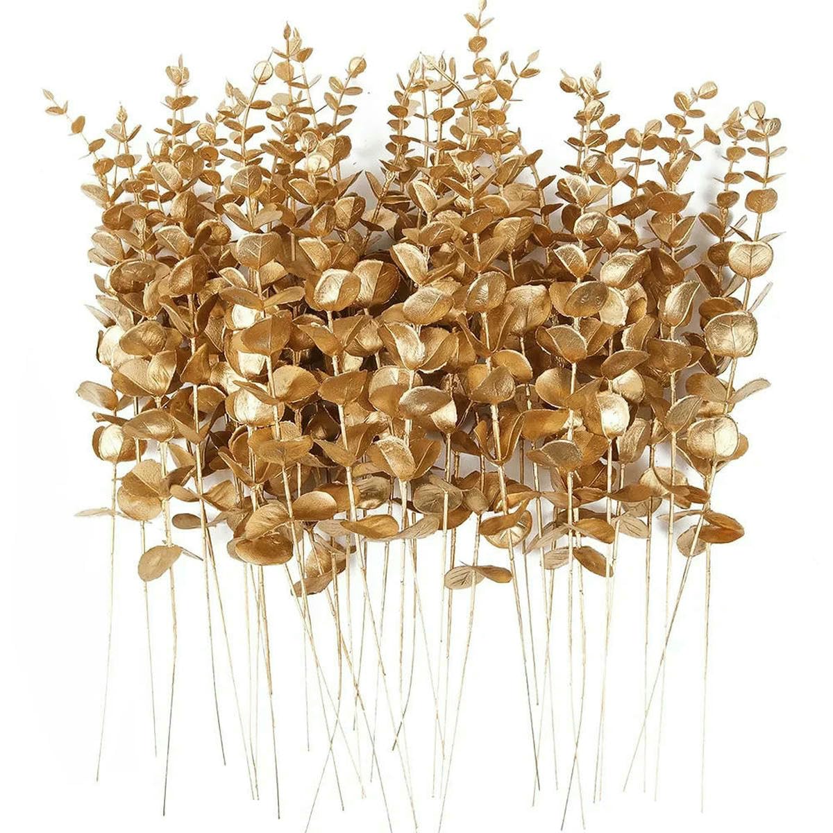 CVJdfhRE fake flowers， 10/20PCS Artificial Eucalyptus Stems Gold Leaves Fake Flowers for Floral Arrangement Wedding Bouquets Thanksging Xmas Decoration(Gold,10pcs)