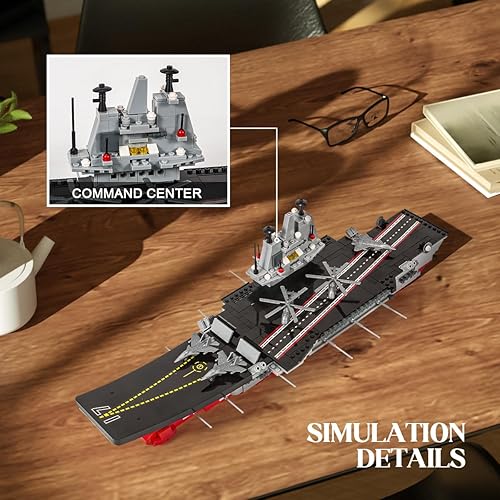 Miniatura 3 de GOTIMON Juegos de bloques de construcción de portaaviones, módulos de construcción de barcos militares, traje con botes patrulla, aviones de