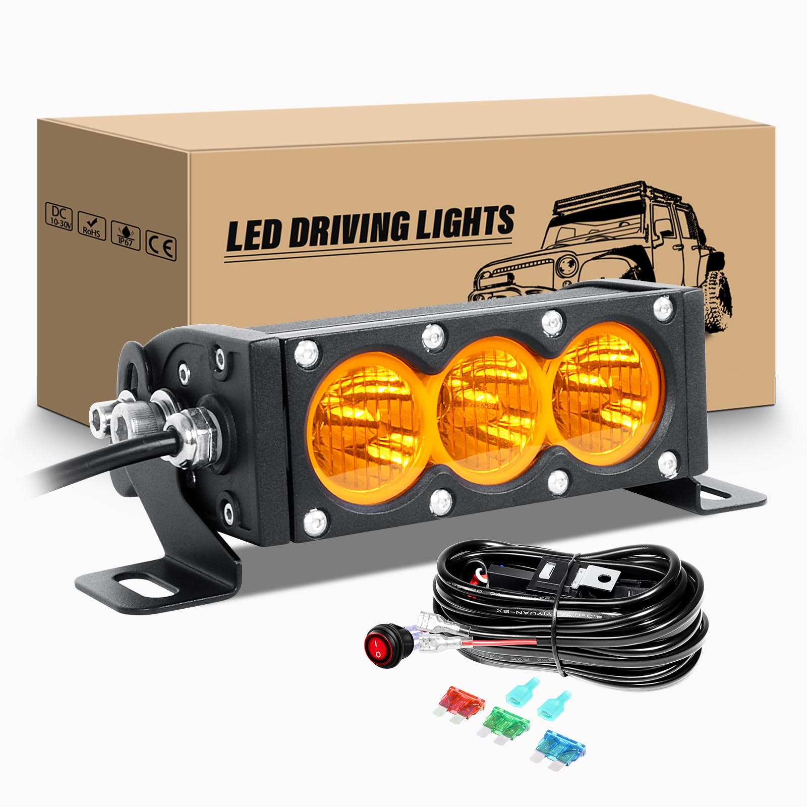 RIGIDON Listwa LED Offroad 15 cm 30 W listwa świetlna LED z zestawem okablowania 12 V, powodzią reflektorów światła przeciwmgielne bursztyn reflektor roboczy bar LED do 4x4 Offroad samochód ciężarowy