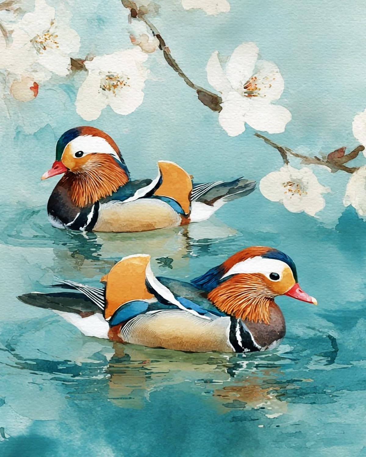 Liubaishi Multicolour Paint By Numbers For Adults, Mandarin Ducks With Cherry Blossoms, 40X50 Cm Acrylic Canvas Kit