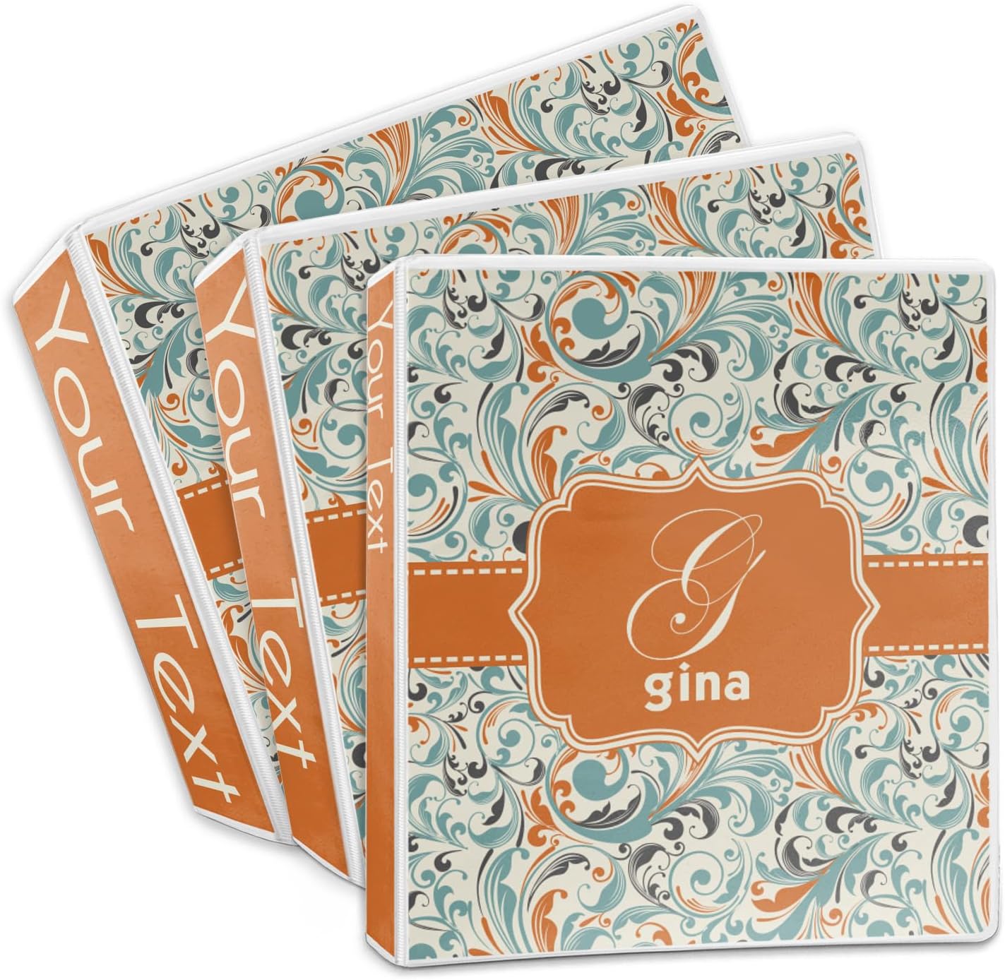 Personalized Orange & Blue Leafy Swirls 3-Ring Binder - 2 inch