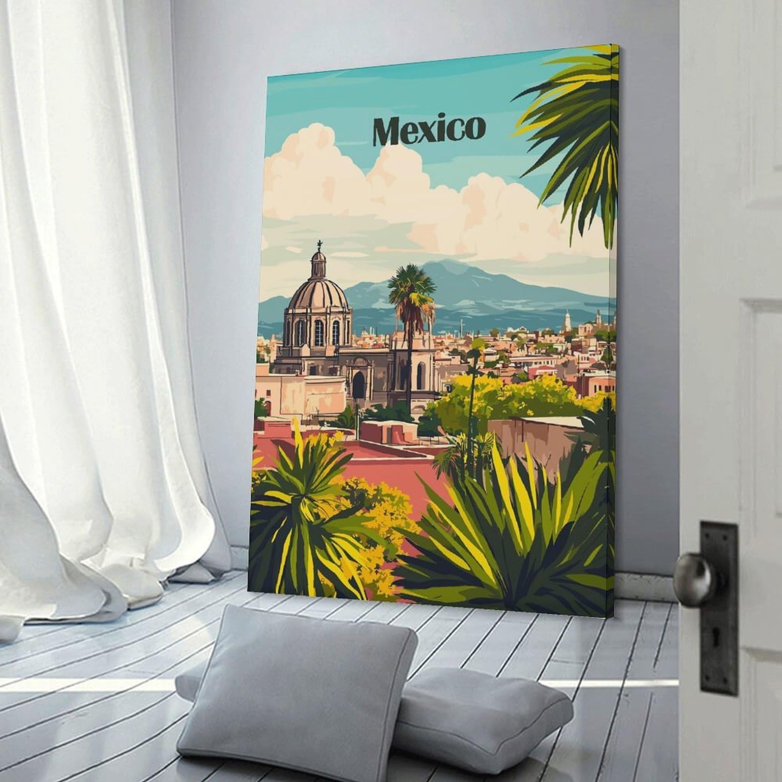 Junmoney Mexico Cityscape Travel Decorative Wall Artwork 12x18inch(30x45cm), for Living Room, Bedroom, Office Or Hallway, Decorative Artwork with Broad Appeal