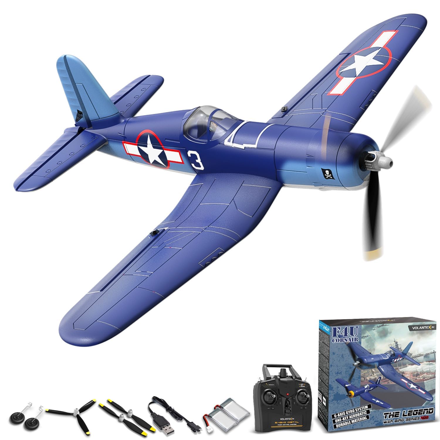 volantexrc F4U Corsair V2 RTF – 2,4 GHz RC Flugzeug mit USB-Ladung (4-Kanal) – Ferngesteuertes Modell für Anfänger, Parkflyer & Leichtflieger – Alternative zu Quadrocopter
