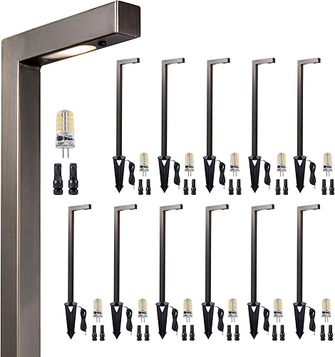 Miniatura 9 de Gardenreet Luz LED para caminos de paisaje de bajo voltaje de latón macizo, luz LED para exteriores y área (rectangular) sin bombilla, paquete de 12