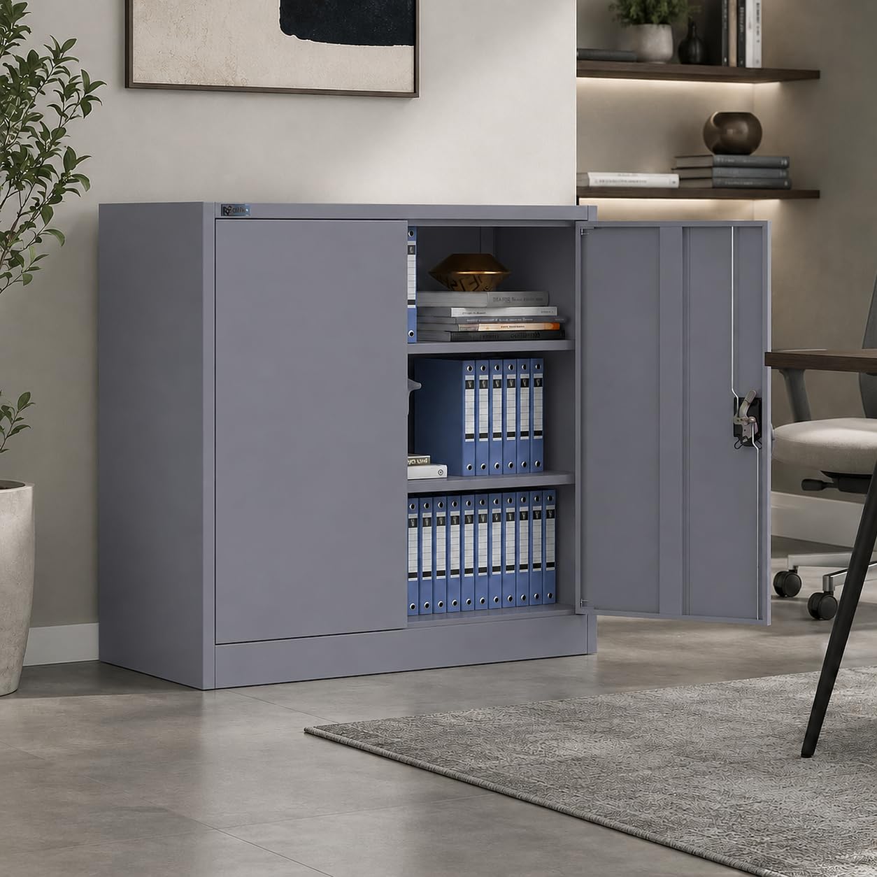Armoire de bureau multifonction verrouillable 40 x 90 x 90 cm - Armoire de rangement en acier avec 2 portes - Étagère réglable en hauteur - Anthracite