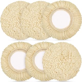 Polishing Pad Buffing Pads Kit 6 Pcs 3 Inch Wool Polishing Pad Hook Loop Buffing Pads for Drill Curved Edge Compound Cutting Pad Drill Polisher Attachment Wheel Polish Pad Car Body Repair Buffing