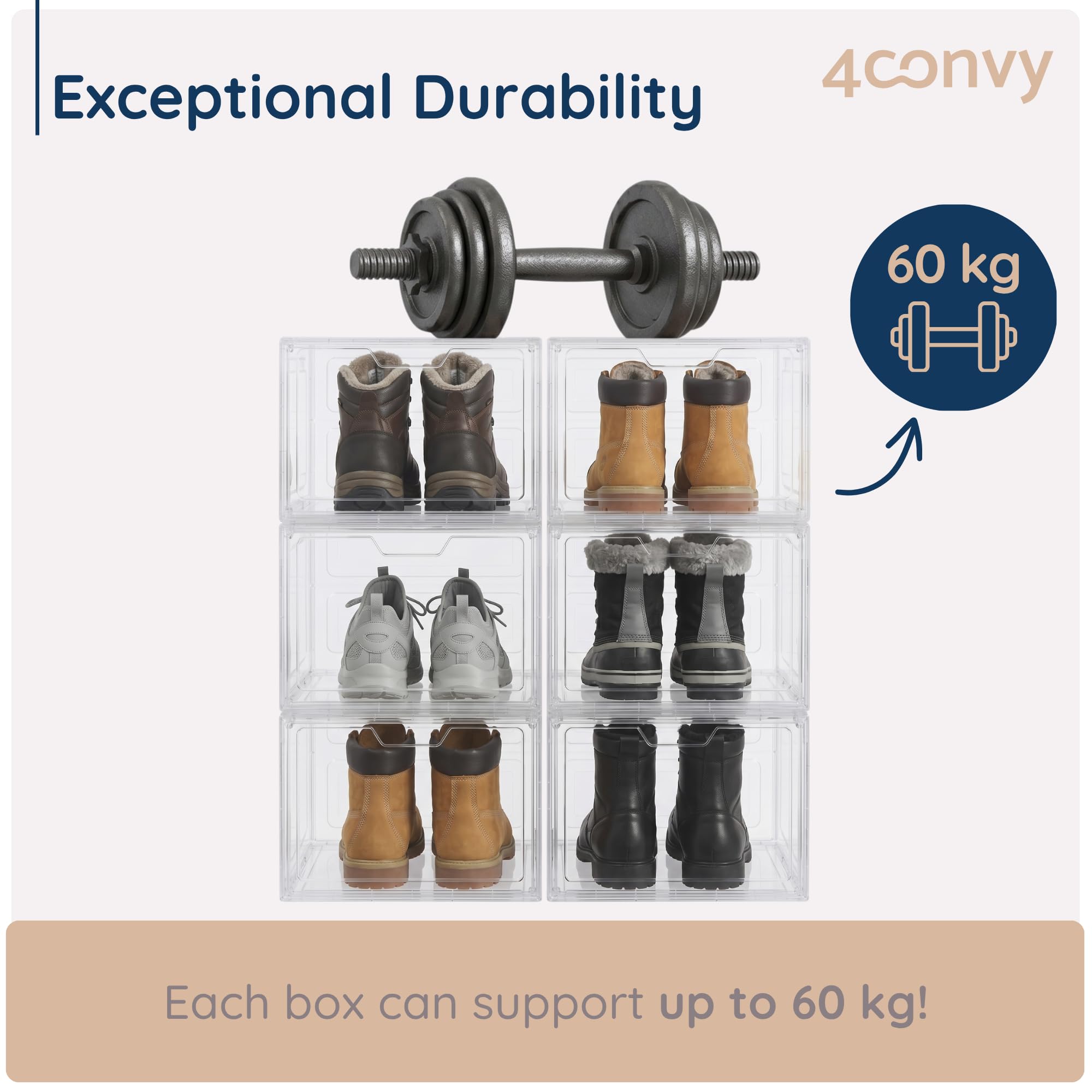4CONVY Cajas de Zapatos XL, Juego de 6, Apilables, Puerta Magnética