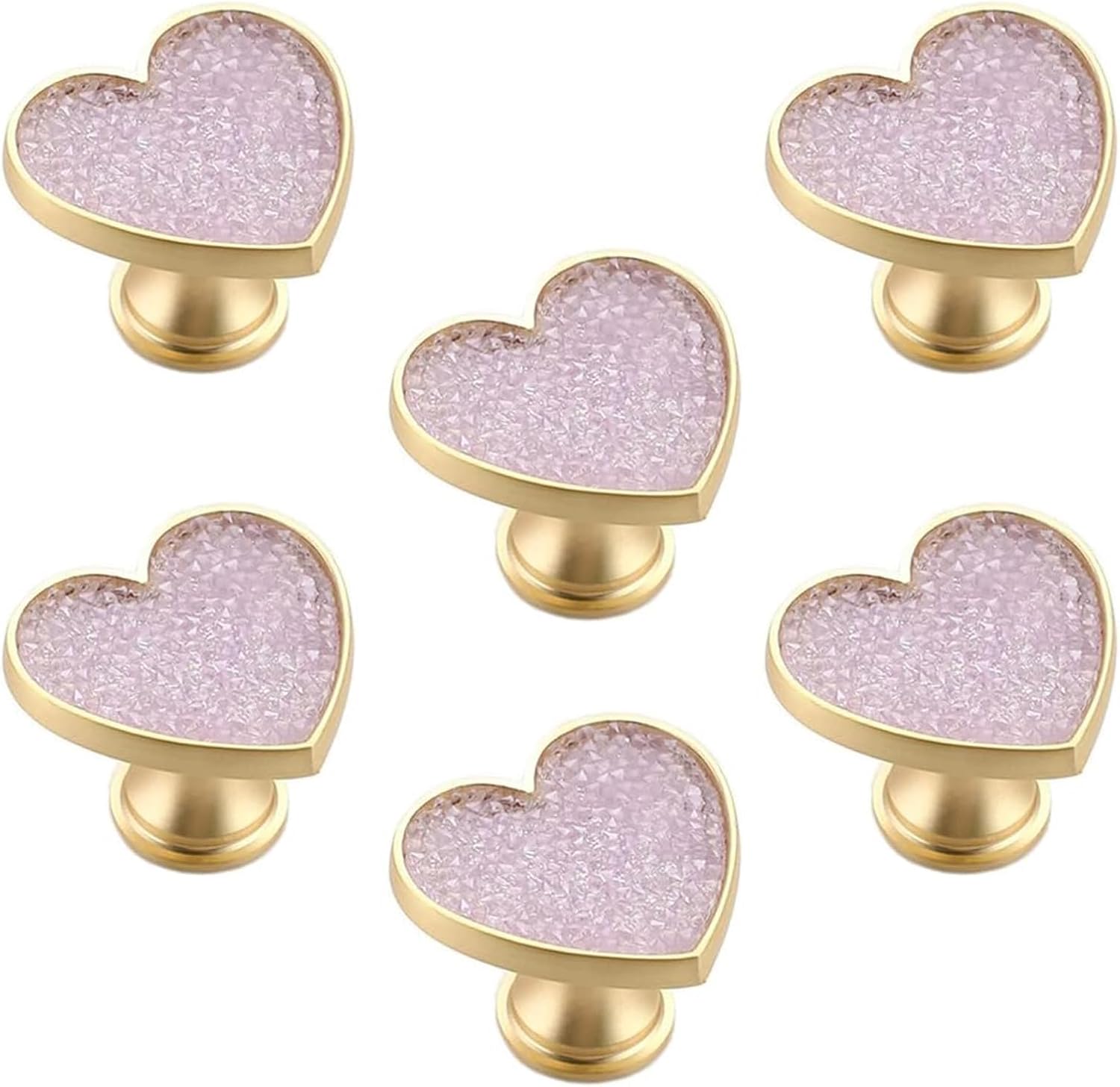 Purple Crystal Heart-Shaped knob, 6pcs Cabinets Door Knob Singe Hole Pull Handle for Living Room Bedroom Bathroom Kitchen