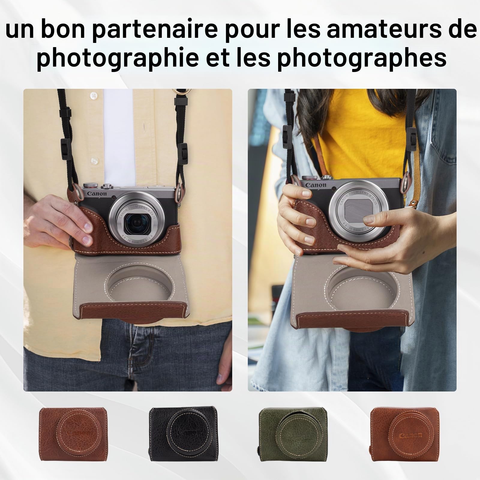 Rieibi G7 X G7X II G7X III Étui Vintage en Cuir pour Appareil Photo Reflex numérique Canon PowerShot G7X G7X Mark II G7X Mark III Étui de Protection avec Sangle