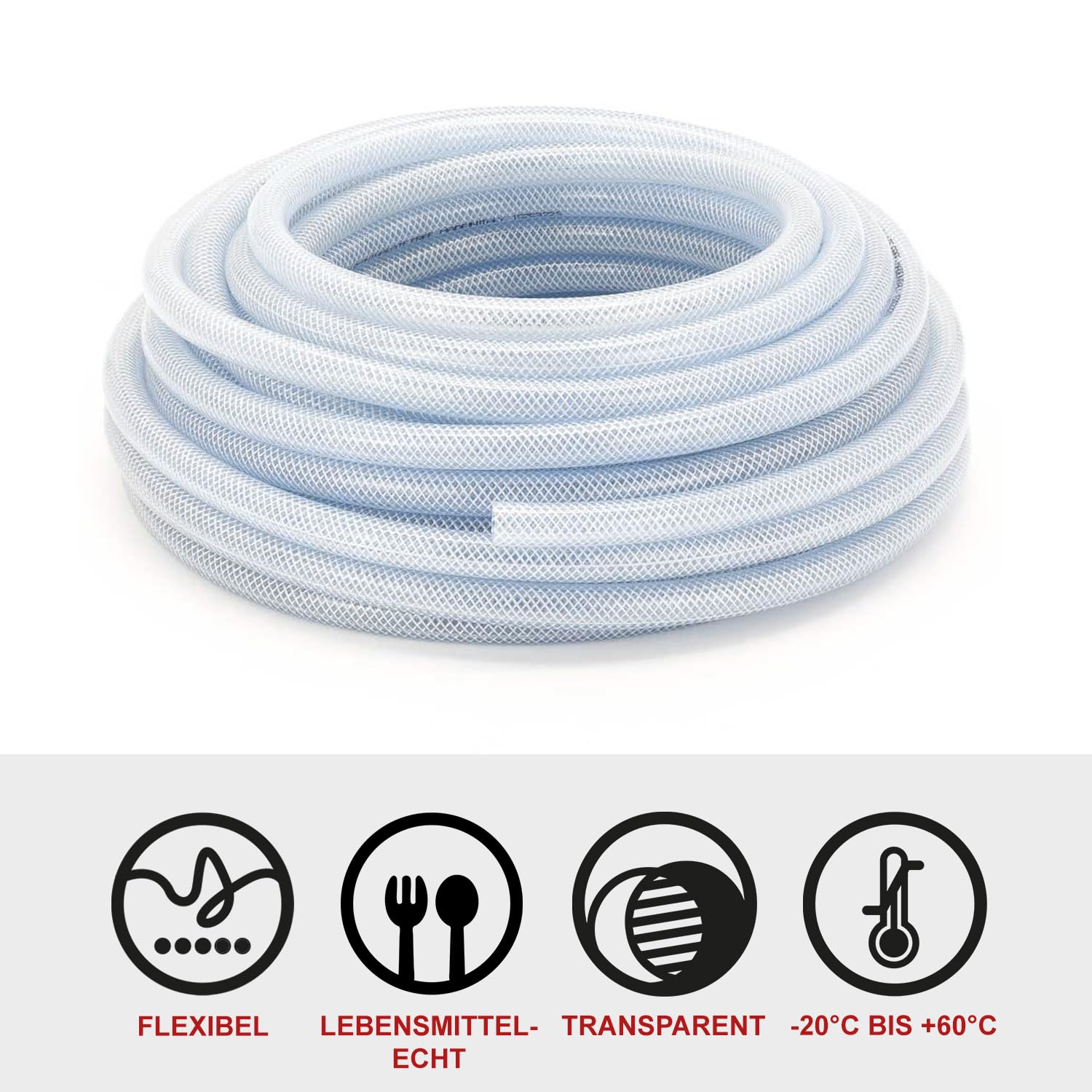 FLEXTUBE TX Ø 12,5mm x 3mm (1/2 Zoll), 5m lang PVC Schlauch mit Gewebe, Lebensmittelecht durchsichtig flexibel Druckschlauch Druckluftschlauch Lebensmittelschlauch Wasserschlauch Luftschlauch