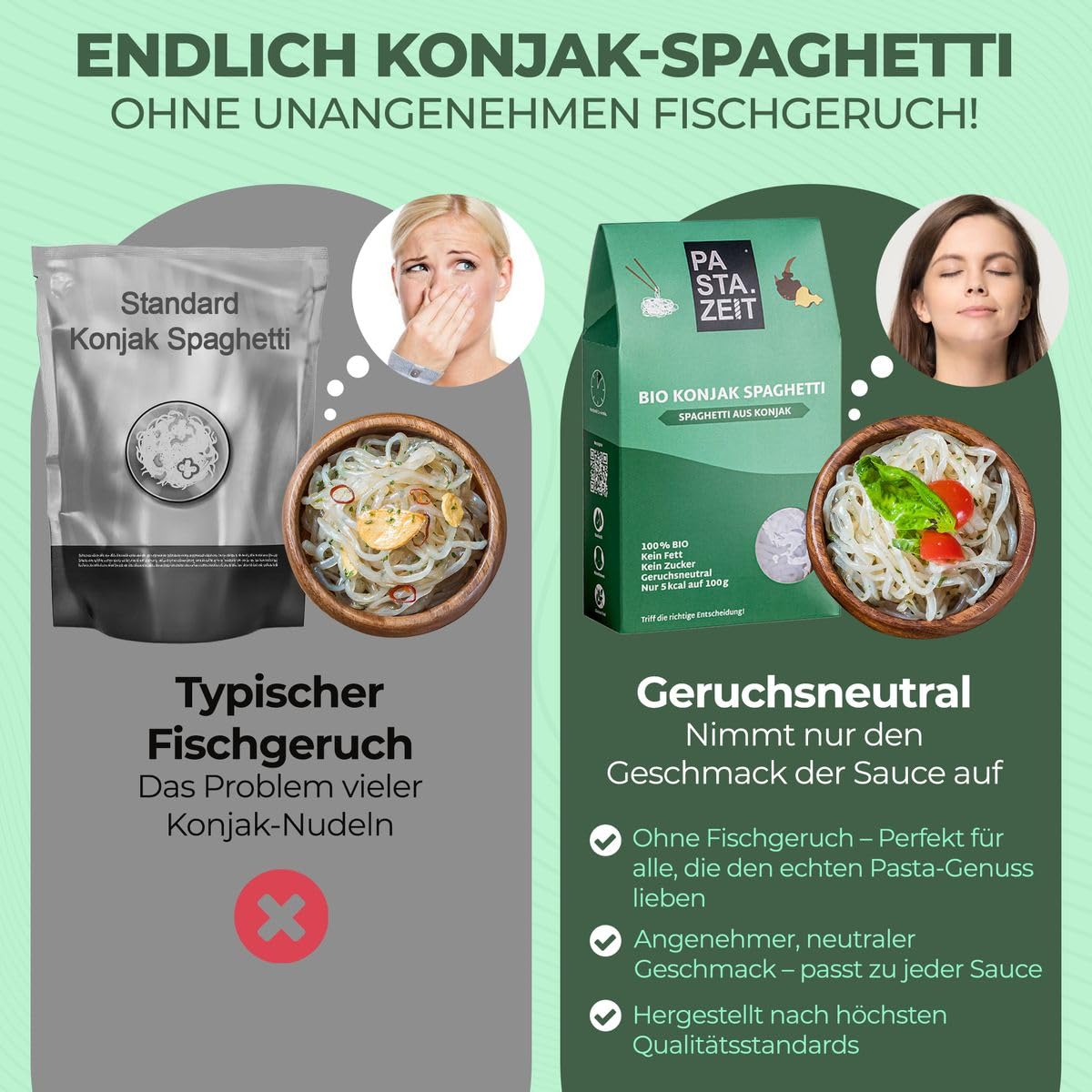 PASTAZEIT Bio Konjak Nudeln Spaghetti - No Carb Nudeln, Weizenfrei, Bio, Vegan, Low Carb, Kein Fett - Kalorienarme, nur 5 kcal, kohlenhydratfrei, Shirataki (10 x 400 g)