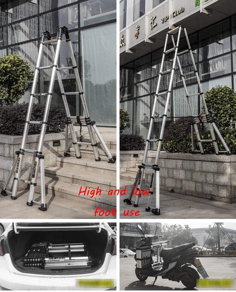 Extension Ladder Foldable Herringbone Ladder, Lift Straight Ladder, Aluminum Alloy Engineering Ladder, with Side Support Bar (Anti-Rollover) (Size : 2.5m+2.5m=5m(16.4 ft))