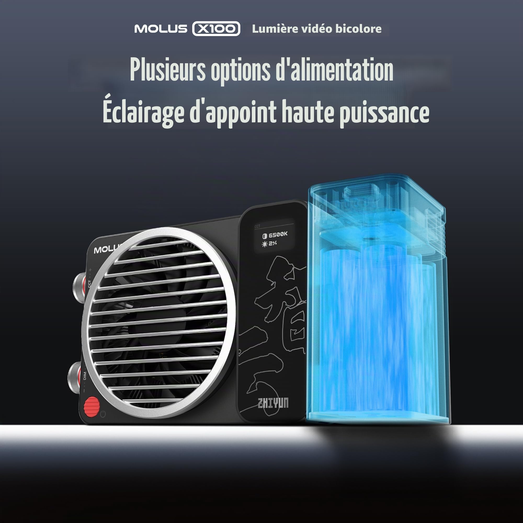 ZHIYUN MOLUS X100 Lumiere Video Standard 100W bi-Couleur [Officiel],Mise à Jour v2 COB Eclairage Video avec 17317 Lux/ 2700~6500K/ CRI≥95/ TLCI≥97/ Contrôle APP