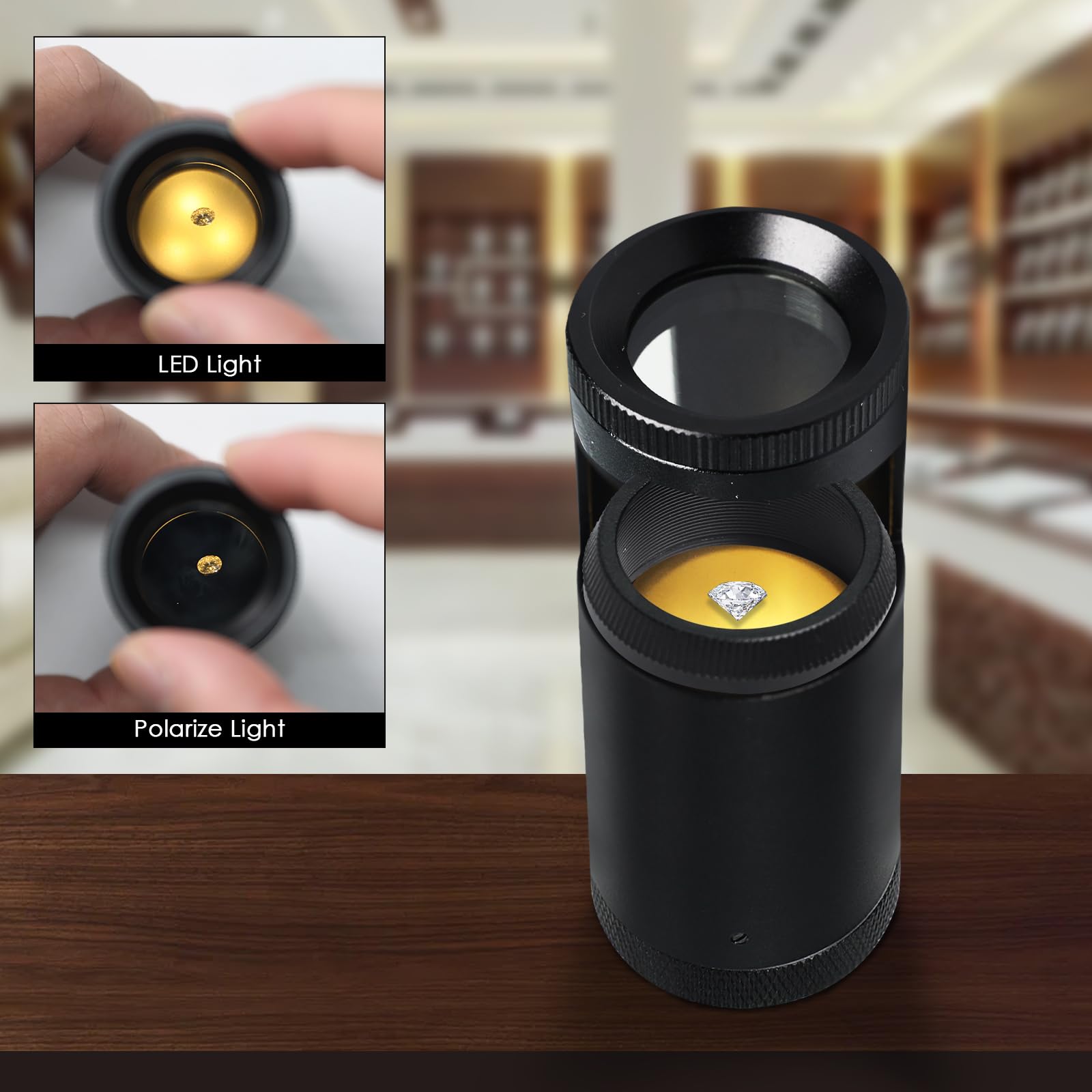 Handheld LED Polariscope Optical Glass Double Lens Design 28mm Diameter Loupe Magnifier Jeweler with Built-in Illumination Gemologist Gemstone Tester Tool