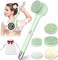 LUBEJR Electric Back Scrubber for Shower: Waterproof Long Handle Body Brush, 5 Heads, 3 Speeds, Rechargeable Deep Clean Exfoliator for Men & Women